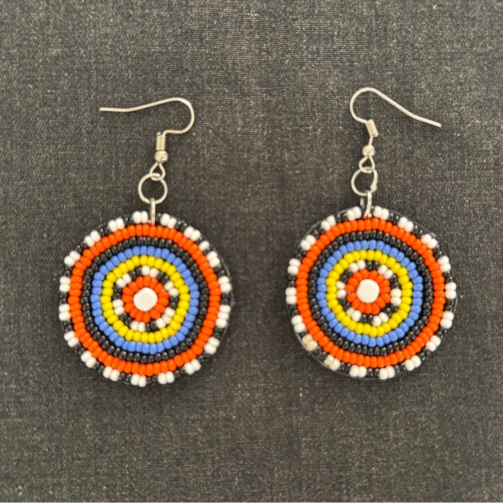 Handmade Multicolor Seed Bead Circle Dangle Earrings
